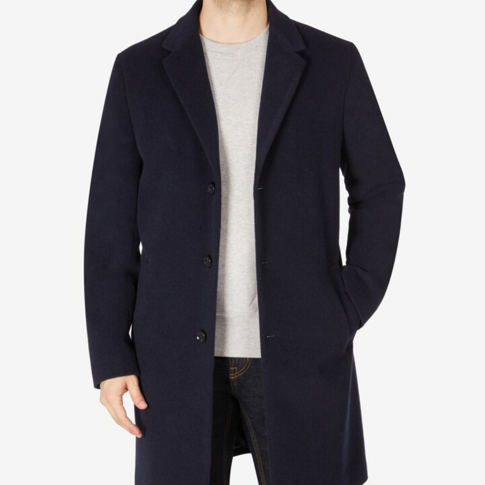 Men's Addison Wool-Blend Trim Fit Overcoat navy